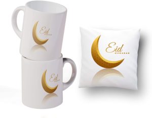 mug gifts set,mug and cushion set,Eid Mubarak,gifts,present,eid cushion,eid pillow,eid mubarak,gift set,mug set,gold crescent,eid gifts